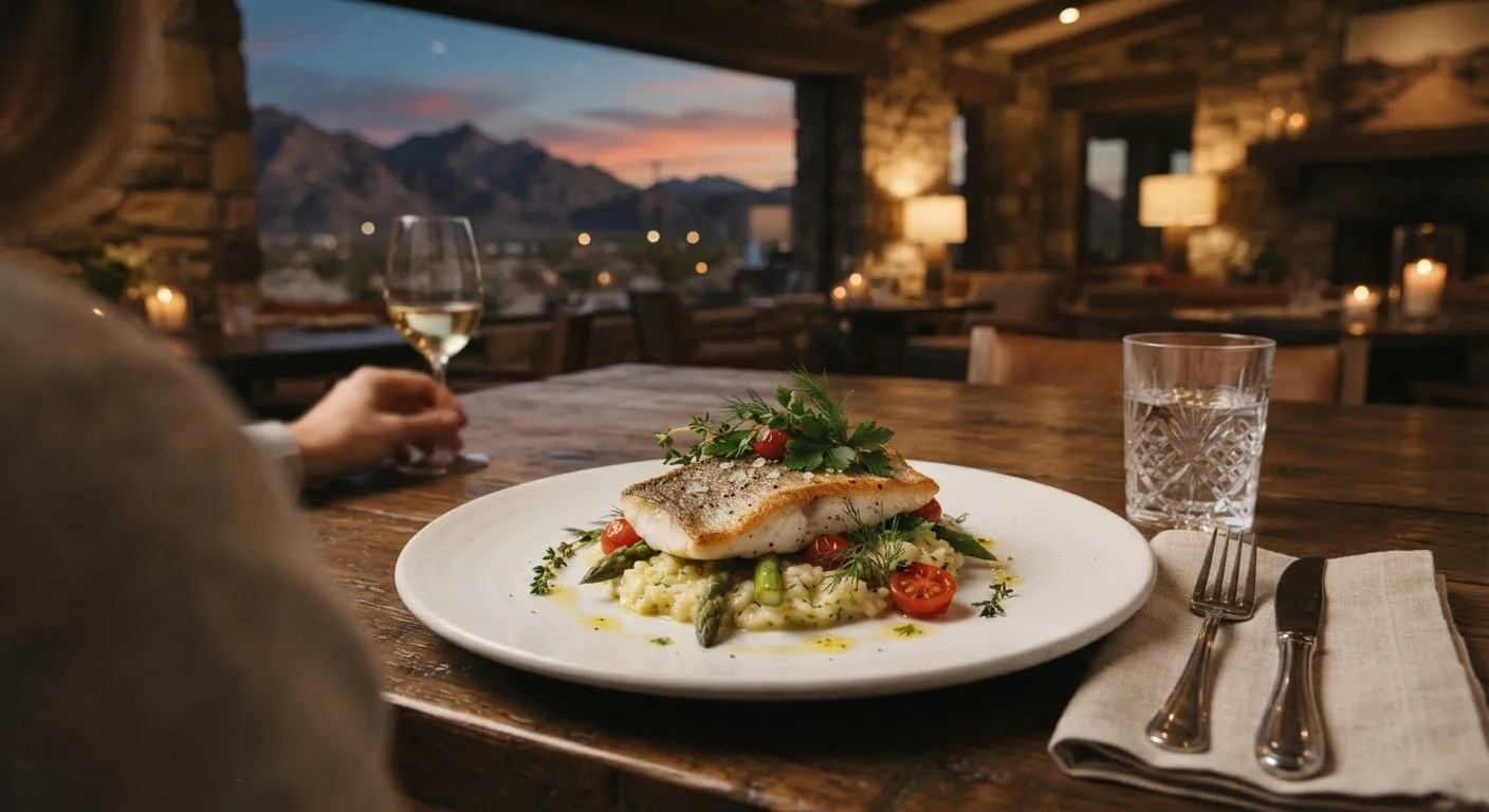 A plated dish of locally caught fish with citrus and herbs, served at the lodge.