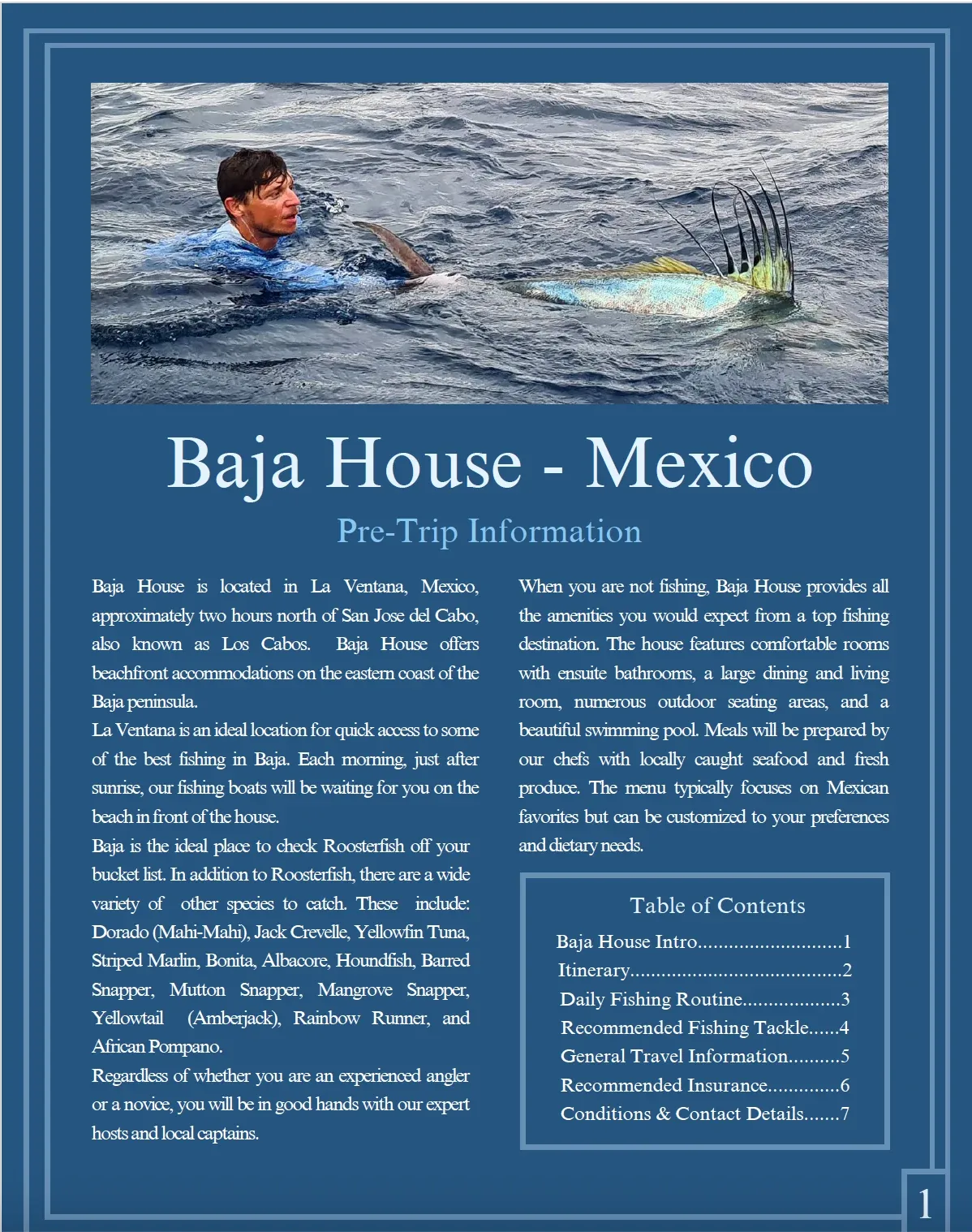 Page 1 of the Baja House pre-trip packet: Baja House Intro