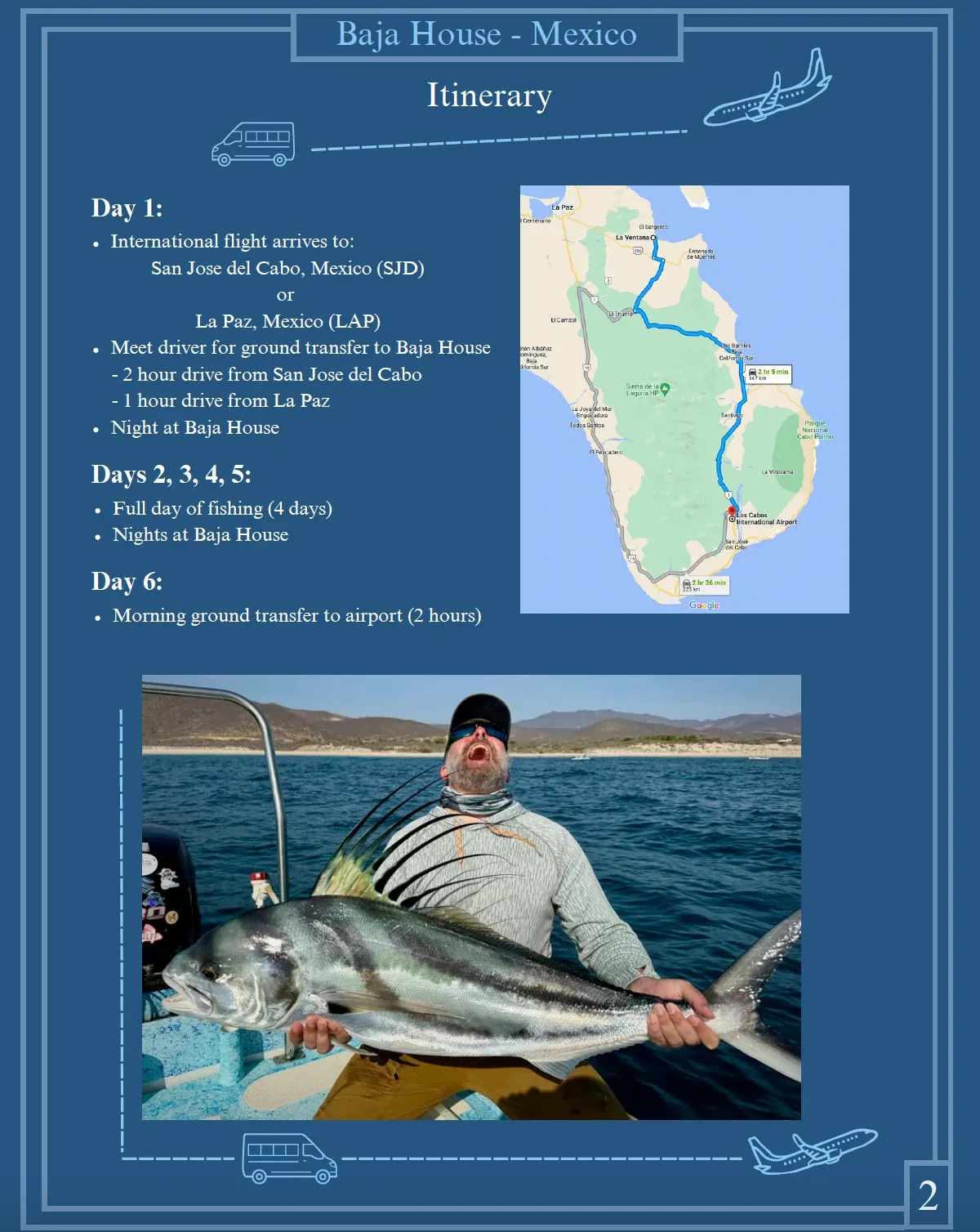 Page 2 of the Baja House pre-trip packet: Itinerary