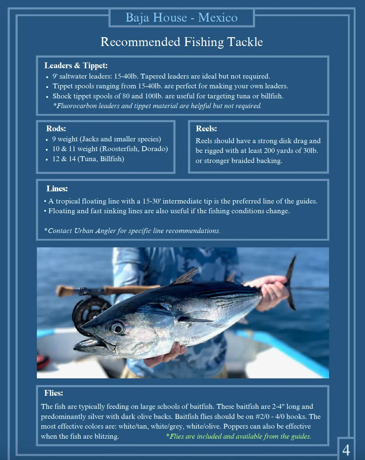 Page 4 of the Baja House pre-trip packet: Recommended Fishing Tackle